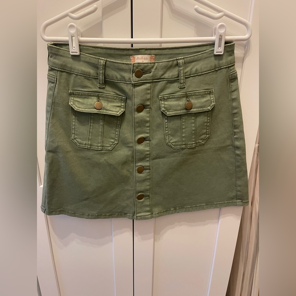 Altar’d State Olive green button up denim skirt